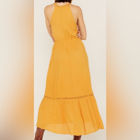 Molly Bracken Women’s Dress Lace Trim Midi  Yellow Sleeveless Western Small - Picture 1 of 16